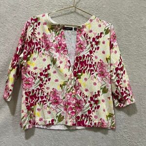 Pink and yellow floral cardigan blouse Notations petite size large